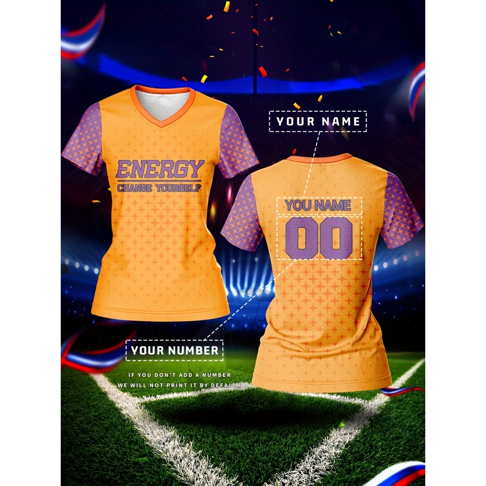 Customizable Women's V-Neck Football Jersey Top - Personalized Name & Number, Breathable, Quick-Drying, Polyester, Sporty Fitness & Casual Wear, Team Sports Jersey | Sporty Vneck Jersey | Knit Construction, Customized Jersey