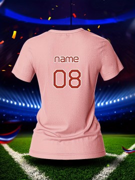 Customized Women's V-Neck Football Shirt - Personal Name & Number, Pink, Breathable Polyester, Quick-Dry Sports Top for Team Training & Casual Wear