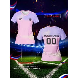 Customizable Women's V-Neck Soccer Jersey - Personalized Name & Number, Pink & Purple Design, Breathable Polyester for Sports, Fitness, and Team Training