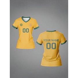 Customized Name & Number Women's V-Neck Football Jersey - Breathable Quick-Dry Fabric, Team Training & Casual Wear, Vibrant All-Over Print, Regular Fit for Spring/Summer/Fall, Custom Football Jersey