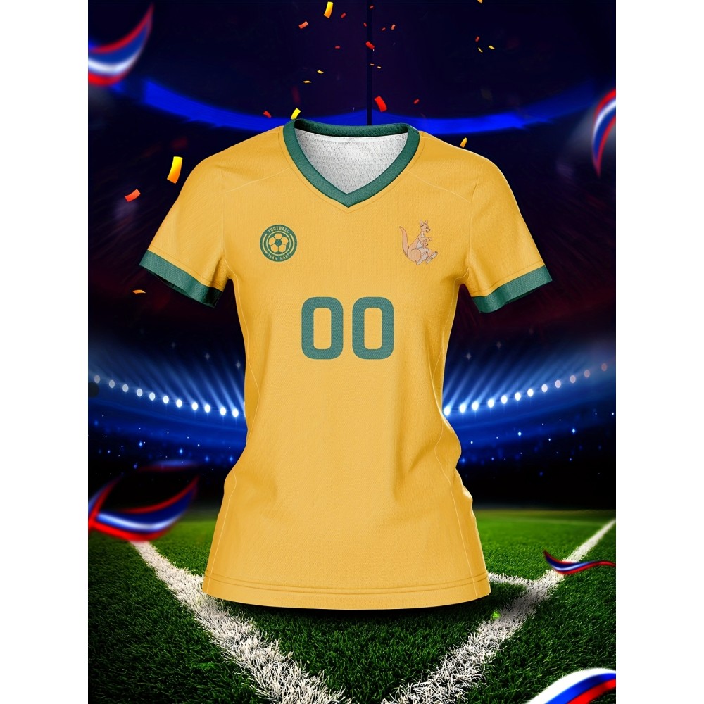 Customized Name & Number Women's V-Neck Football Jersey - Breathable Quick-Dry Fabric, Team Training & Casual Wear, Vibrant All-Over Print, Regular Fit for Spring/Summer/Fall, Custom Football Jersey