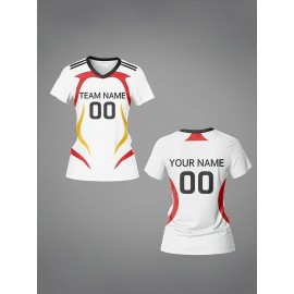 Women's V-Neck Soccer Jersey | Customizable Name & Number | Breathable Polyester | Quick-Dry, Moisture-Wicking | Multi-Color Design for Training and Casual Wear | Spring/Summer/Autumn Sports Apparel