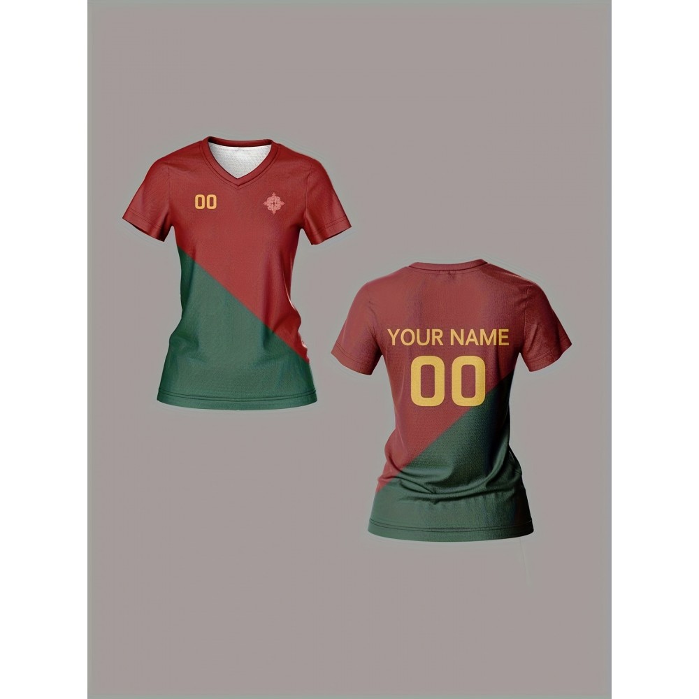 Custom Name and Number Women'S V-Neck Football Jersey Team Training Sportswear Comfortable Breathable Quick-Dry Casual Wear