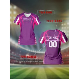 Customizable Women'S V-Neck Soccer Jersey - Pink with White & Purple Accents, Breathable & Quick-Dry, Perfect for Team Training & Fitness, Team Branding Apparel | Customizable Jersey | Comfortable Fit, Soccer Gear