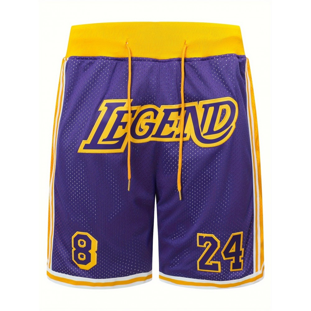 Breathable Purple Basketball Shorts - Men's #8-24 Classic Letter Embroidery Design Button Short Sleeve Shirt for Training and Competition