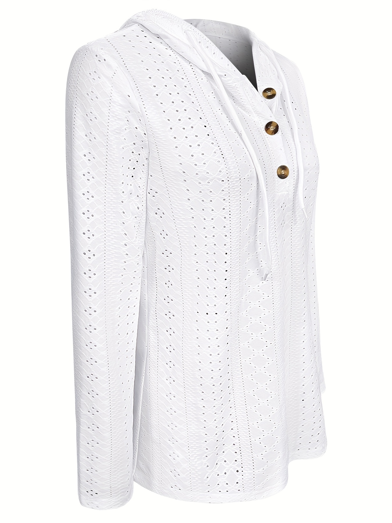 solid color button eyelet hoodie casual long sleeve drawstring hoodie sweatshirt womens clothing details 3